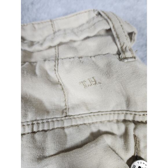 Tommy Hilfiger Sz 10 Y2k Tan 100% Linen Crop Tie Waist‎ Low Rise Zip Leg Pants - Picture 8 of 16